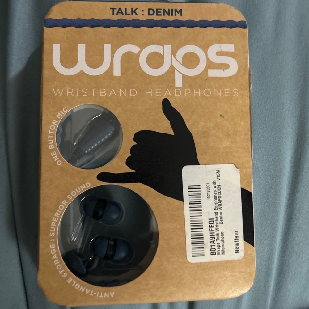 Wraps Talk Wristband Headphones Denim Blue Braided Wearable Earbuds Mic WRAPSCDE